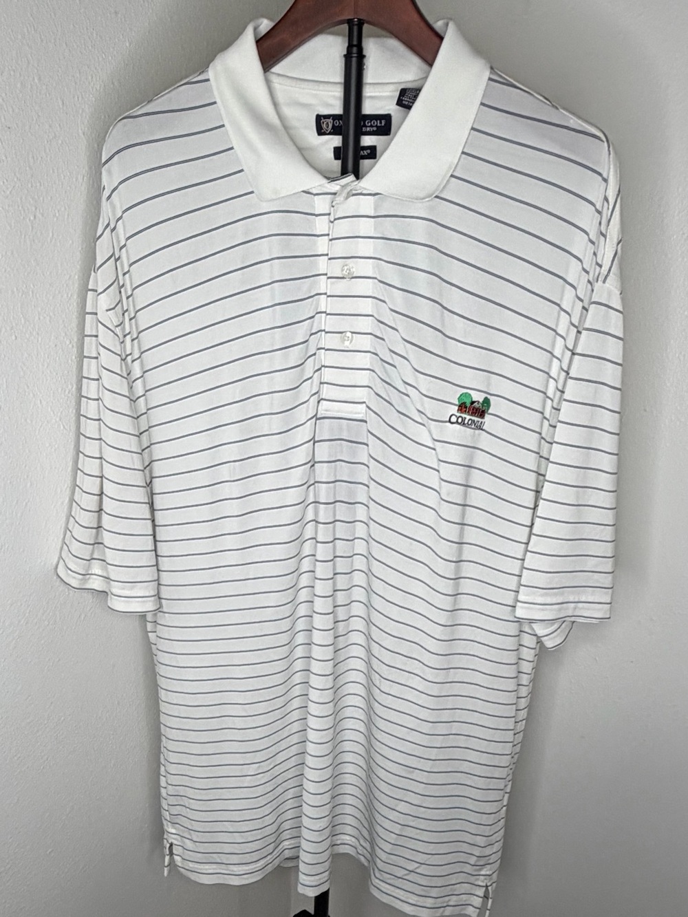 Oxford Golf Super Dry White Polo with Thin Black Stripes Size Large